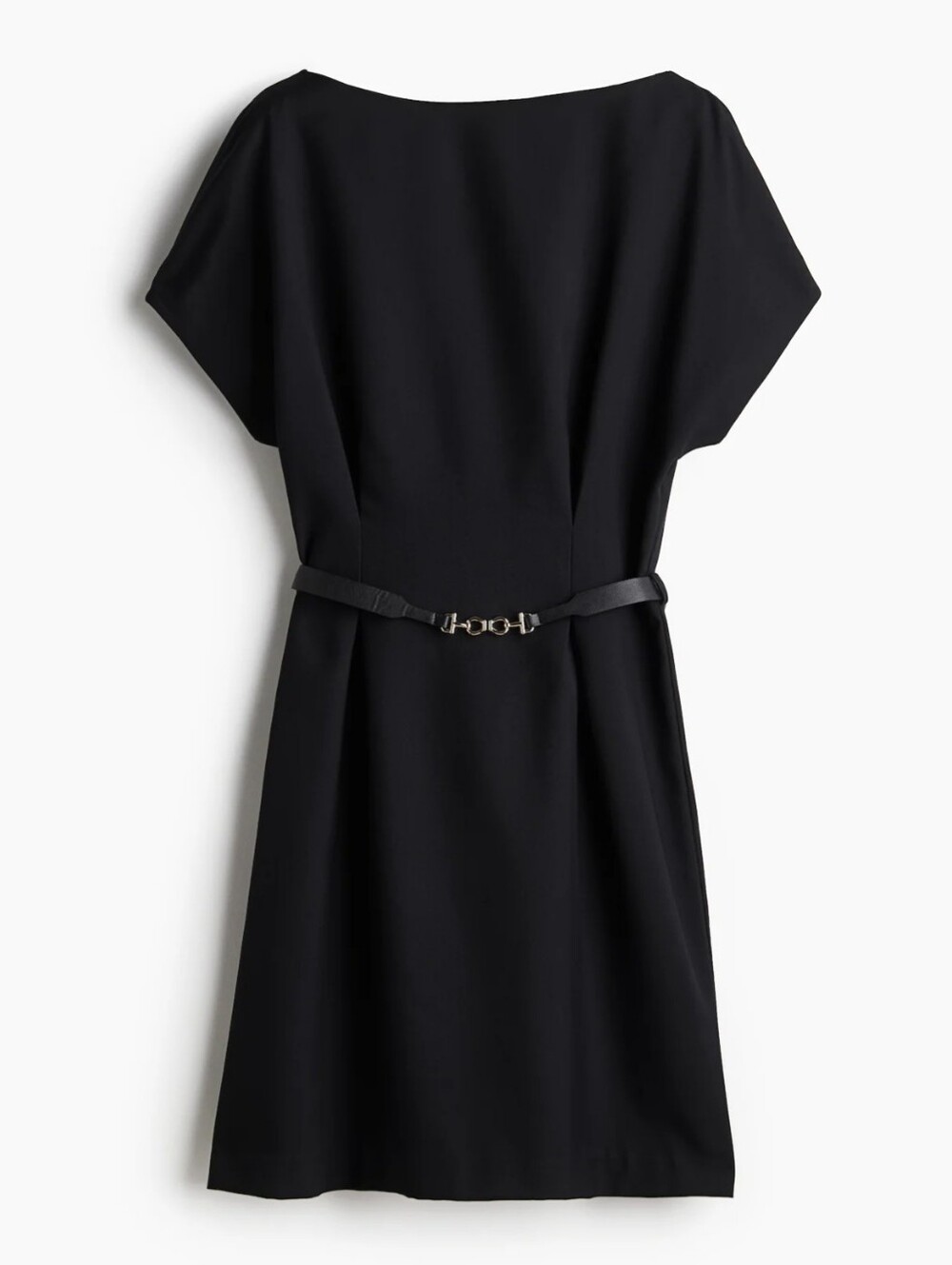 H&M Black Belted Twill Short Sleeve Dress New With Tags